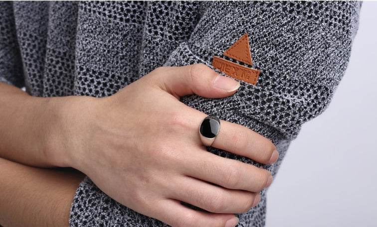 Sleek minimalist design personality domineering black drop oil men's ring classic men's ring - Emprize360