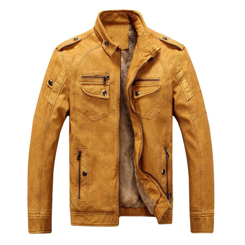 Men's Retro Washed Leather Jacket with Velvet Lining – Classic and Stylish - Emprize360