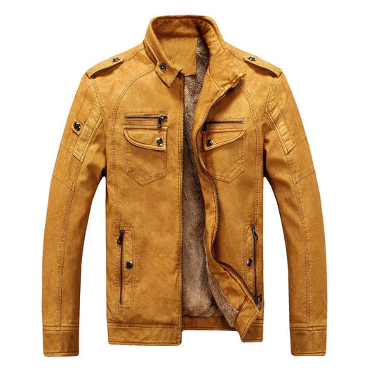 Men's Retro Washed Leather Jacket with Velvet Lining – Classic and Stylish - Emprize360