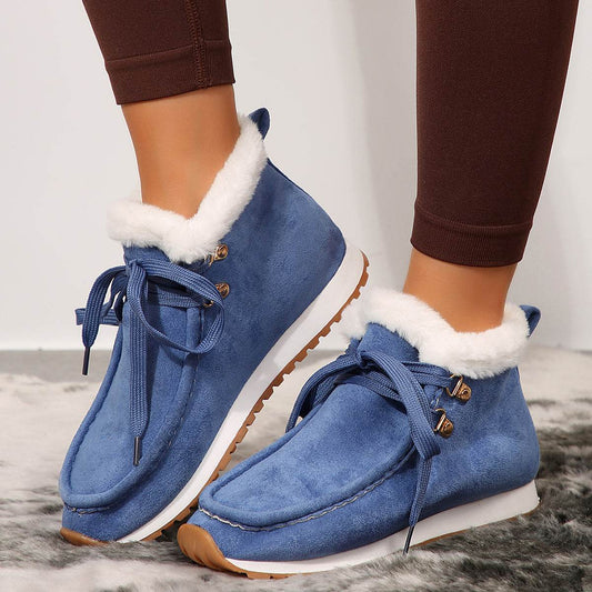 Winter Lace-up Snow Boots Casual Warm Plush Flat Shoes Women's Fleece Ankle Boot - Emprize360