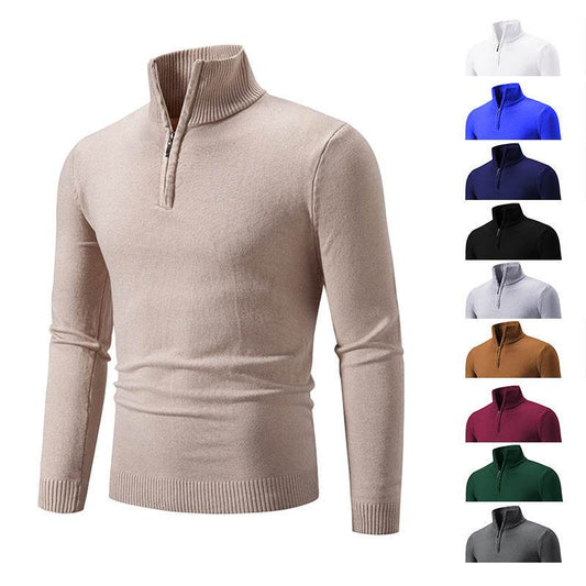 Men's Zip-Up Turtleneck Pullover Sweater – Stylish Long-Sleeve Knit for Cozy Comfort - Emprize360
