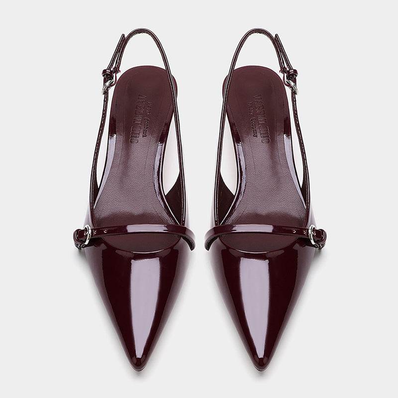 Wine Red Retro Style Pointed Toe Slingback Strap Mules Shoes - Emprize360