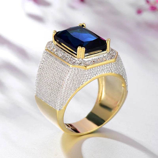 Sapphire Gem Gold Ring for Men & Women – Vintage Punk Style Unisex Jewelry Accessory - Emprize360