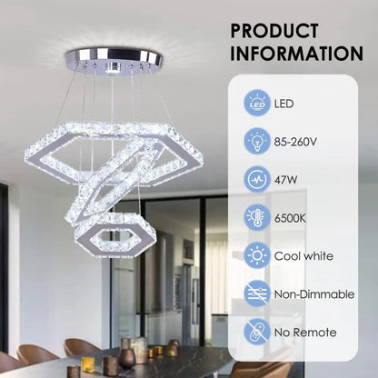 Modern LED K9 Crystal Chandelier | 3-Ring Pendant Light