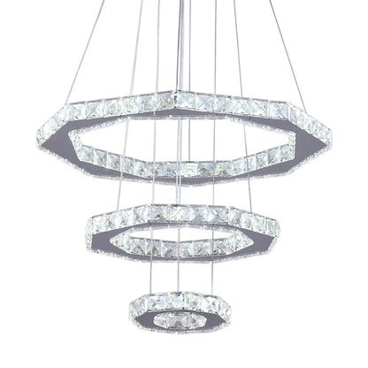 Modern LED K9 Crystal Chandelier | 3-Ring Pendant Light
