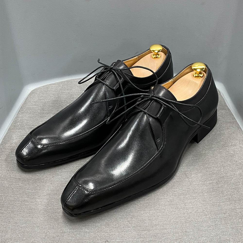 Stylish Cowhide Leather Business Casual Shoes - Multicolor Low-Top Lace-Up - Emprize360