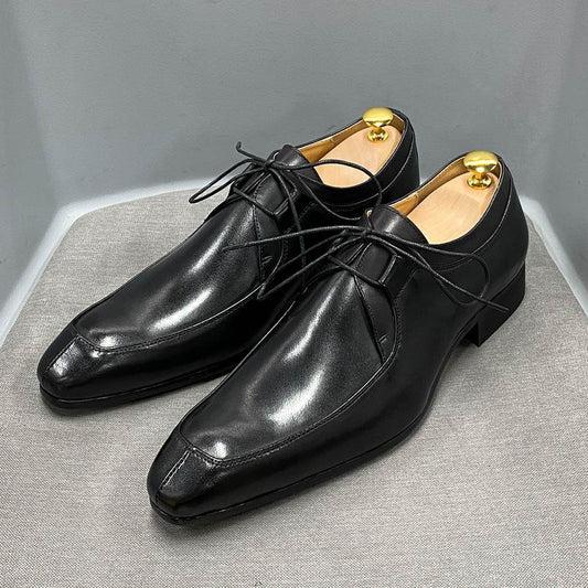 Stylish Cowhide Leather Business Casual Shoes - Multicolor Low-Top Lace-Up - Emprize360
