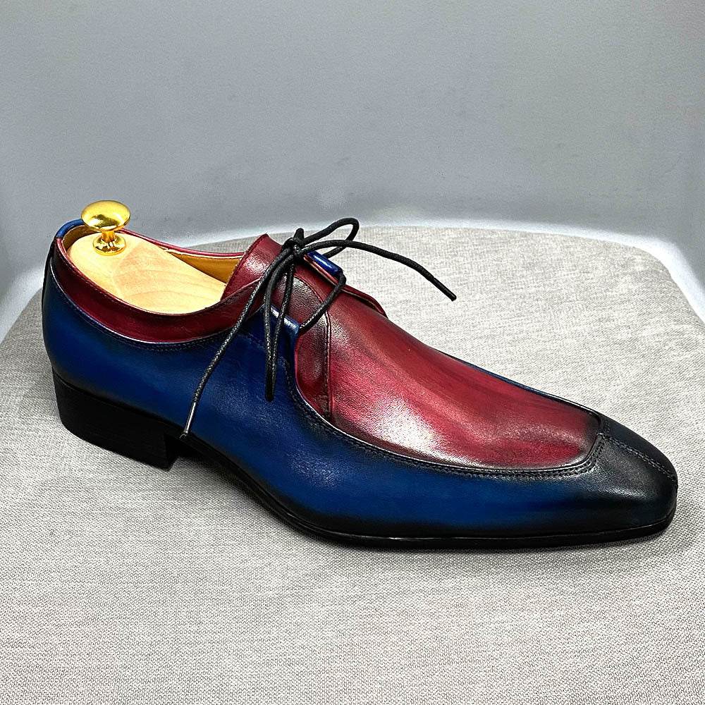 Stylish Cowhide Leather Business Casual Shoes - Multicolor Low-Top Lace-Up - Emprize360