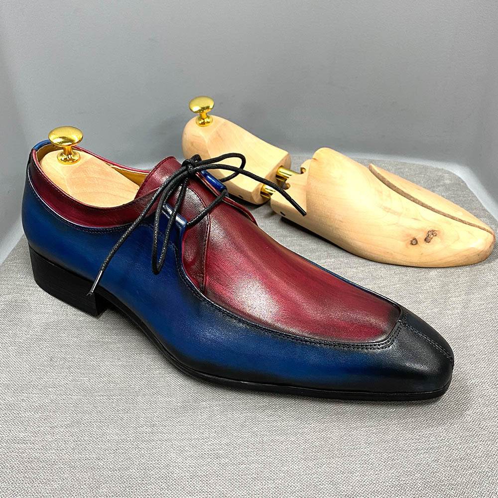 Stylish Cowhide Leather Business Casual Shoes - Multicolor Low-Top Lace-Up - Emprize360