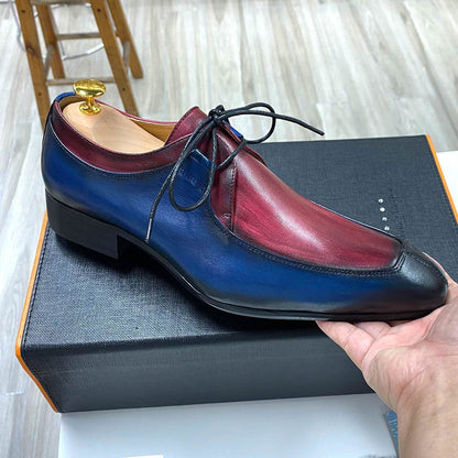 Stylish Cowhide Leather Business Casual Shoes - Multicolor Low-Top Lace-Up - Emprize360