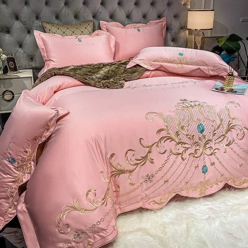 European-Style Bed Sheet Four-Piece Set 100 Cotton High-End Atmospheric Ice Silk Quilt Cover Pure Cotton Bedding - Emprize360