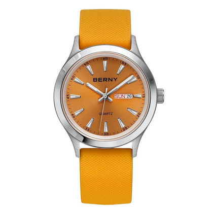 BERNY Men's Luminous Quartz Watch – Stainless Steel & Silicone Business Dress Wristwatch with Week & Date Calendar - Emprize360