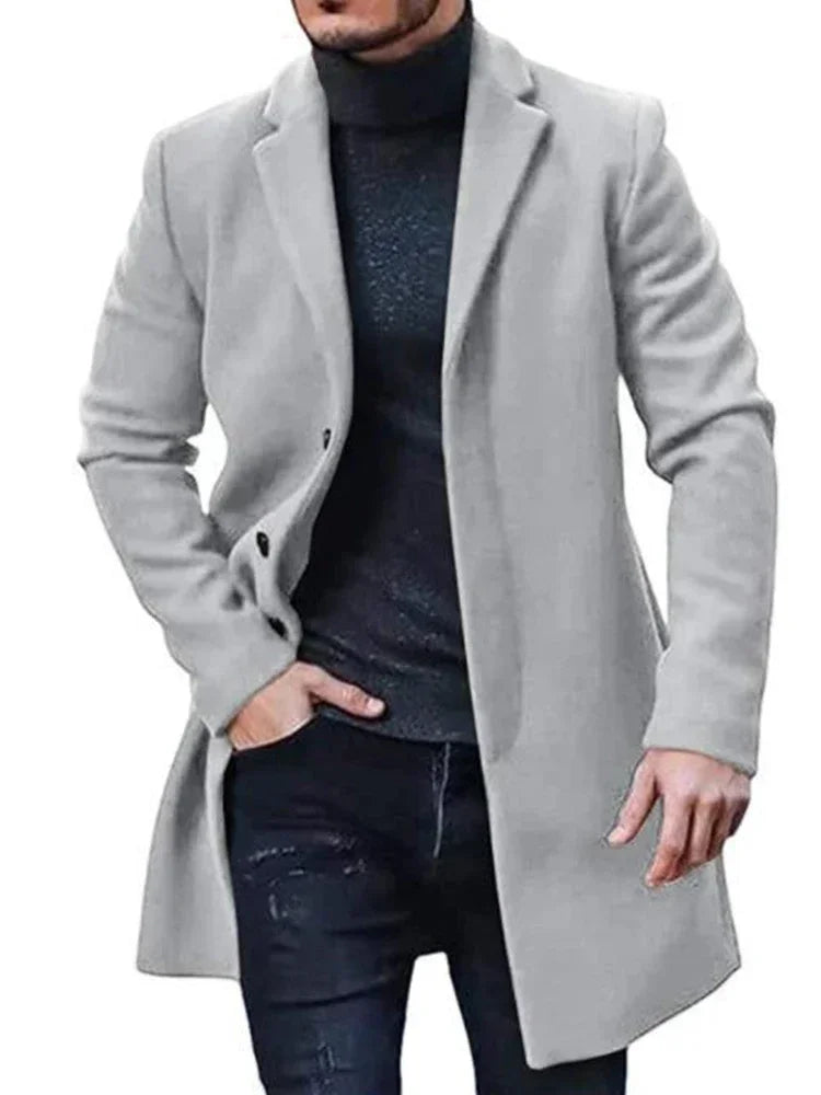 Men’s Fashion Wool Blend Coat – Slim Fit Business Casual Windbreaker