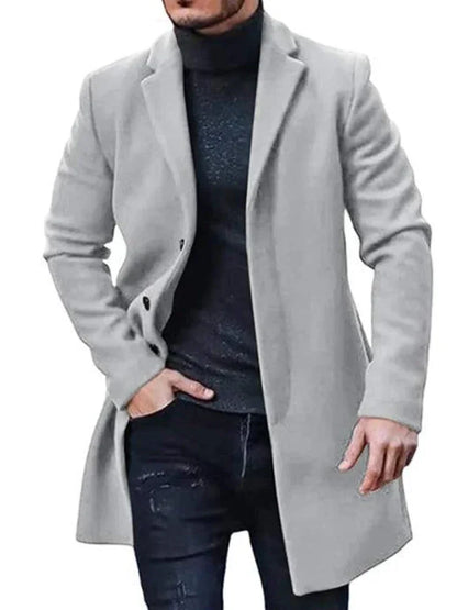 Men’s Fashion Wool Blend Coat – Slim Fit Business Casual Windbreaker