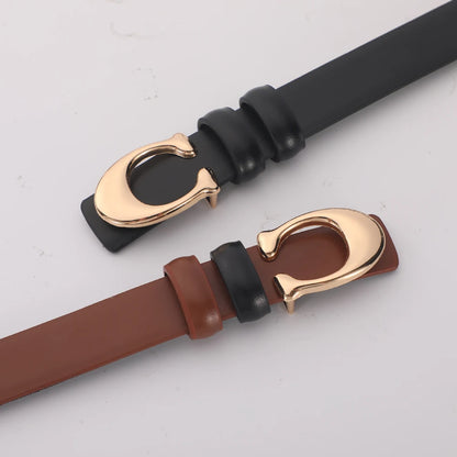 Women Gold Buckle Leather Belt Adjustable Waist for Jeans & Dresses