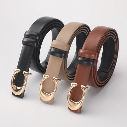 Women Gold Buckle Leather Belt Adjustable Waist for Jeans & Dresses