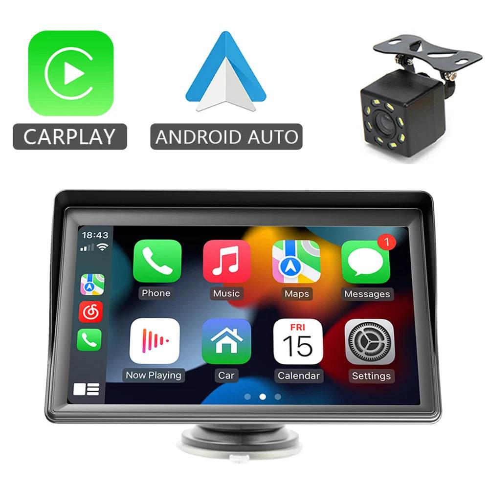 HIPPBQCC 7-Inch Car Radio: CarPlay & Android Auto Multimedia Player with Touch Screen, USB AUX & Rear View Camera Support - Emprize360