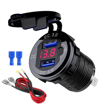 Quick Charge Aluminum QC3.0 Dual USB Car Charger with LED Voltage Display & Switch Button - Emprize360