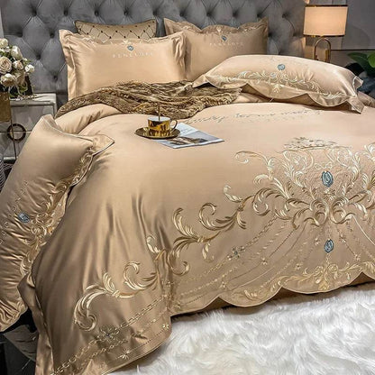 European-Style Bed Sheet Four-Piece Set 100 Cotton High-End Atmospheric Ice Silk Quilt Cover Pure Cotton Bedding - Emprize360
