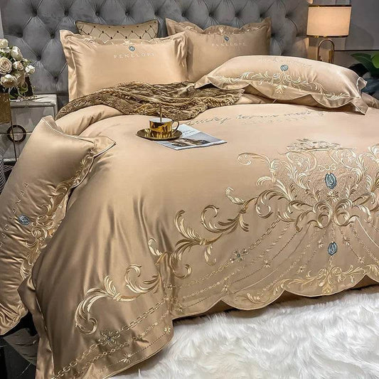 European-Style Bed Sheet Four-Piece Set 100 Cotton High-End Atmospheric Ice Silk Quilt Cover Pure Cotton Bedding - Emprize360