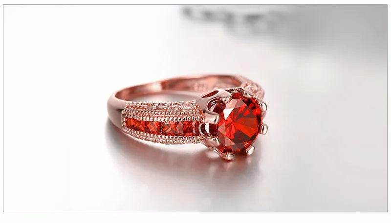 18K Yellow Gold Princess Ruby Engagement Wedding Ring for Women - Emprize360