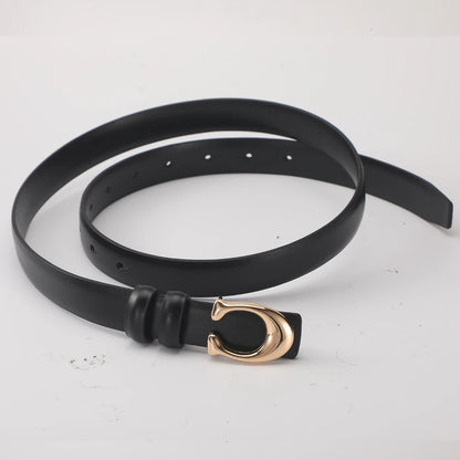 Women Gold Buckle Leather Belt Adjustable Waist for Jeans & Dresses