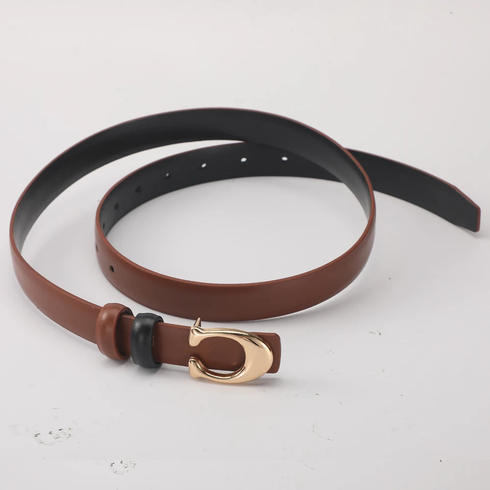 Women Gold Buckle Leather Belt Adjustable Waist for Jeans & Dresses