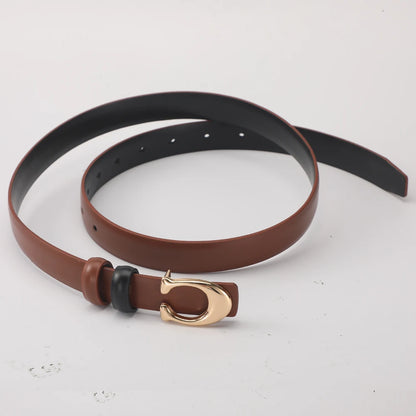 Women Gold Buckle Leather Belt Adjustable Waist for Jeans & Dresses