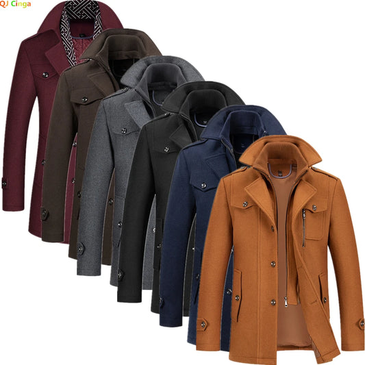 Men's V-Neck Winter Tweed Coat