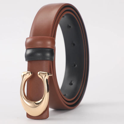 Women Gold Buckle Leather Belt Adjustable Waist for Jeans & Dresses
