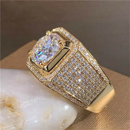 14K Gold Plated Moissanite 2ct Lab Diamond Ring for Men - Emprize360