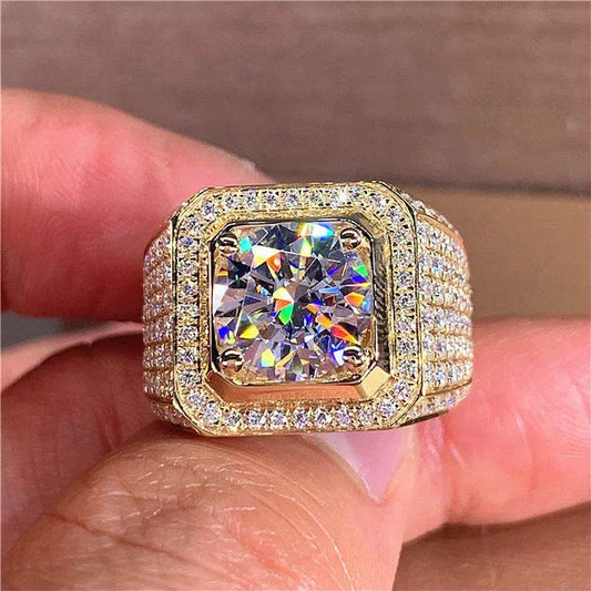 14K Gold Plated Moissanite 2ct Lab Diamond Ring for Men - Emprize360