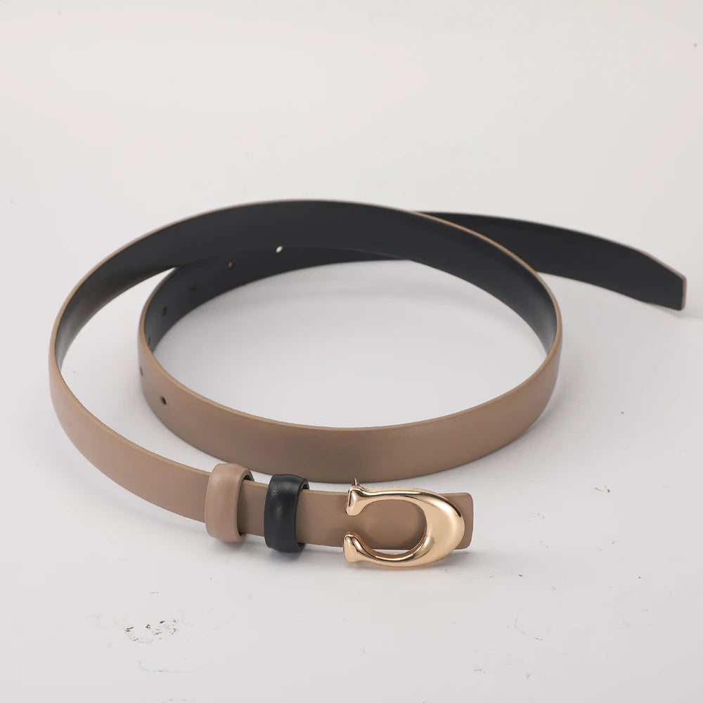 Women Gold Buckle Leather Belt Adjustable Waist for Jeans & Dresses