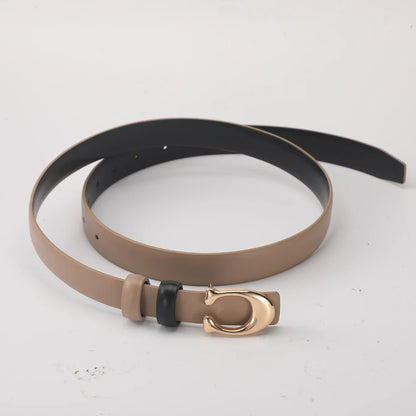 Women Gold Buckle Leather Belt Adjustable Waist for Jeans & Dresses