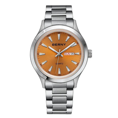 BERNY Men's Luminous Quartz Watch – Stainless Steel & Silicone Business Dress Wristwatch with Week & Date Calendar - Emprize360