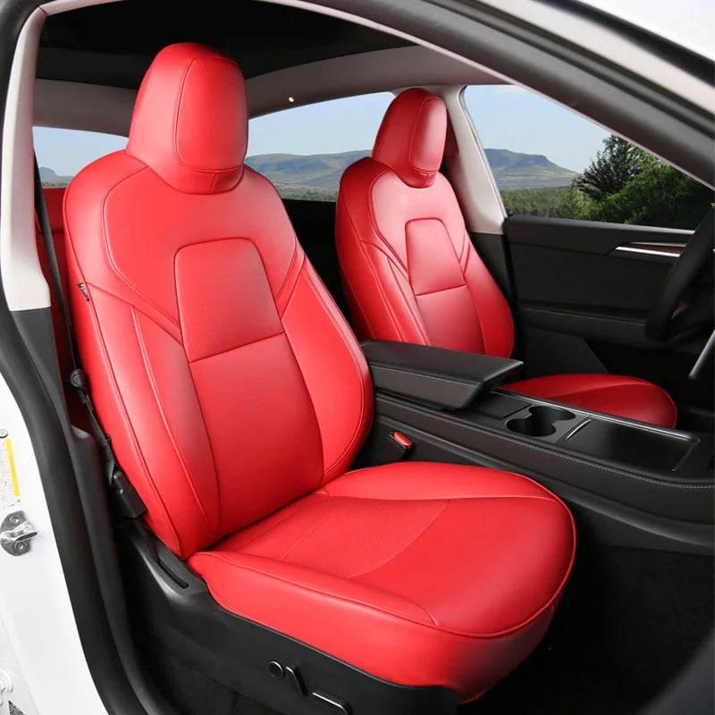 Custom Tesla Model Y Seat Covers – White, Black & Red All-Weather Protection for 2020-2023 - Emprize360