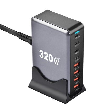 "320W GaN 8-Port USB-C PD Fast Charger for iPhone 15/14, Samsung" - EMPRIZE 360
