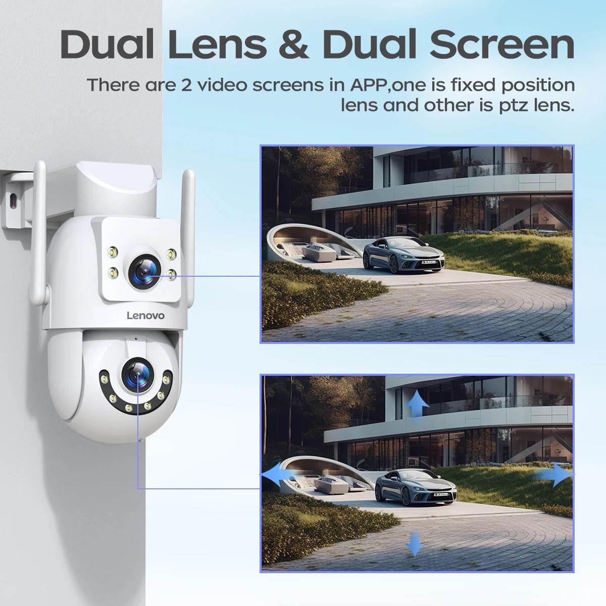 Lenovo Dual-Lens 4MP/6MP HD PTZ WiFi Camera: 5G Smart Outdoor Security with Auto-Tracking & Audio" - EMPRIZE 360