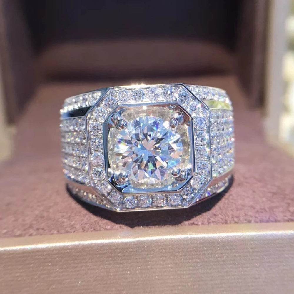 14K Gold Plated Moissanite 2ct Lab Diamond Ring for Men - Emprize360