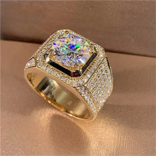 14K Gold Plated Moissanite 2ct Lab Diamond Ring for Men - Emprize360