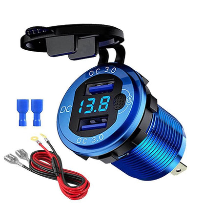 Quick Charge Aluminum QC3.0 Dual USB Car Charger with LED Voltage Display & Switch Button - Emprize360
