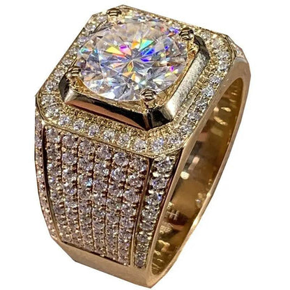 14K Gold Plated Moissanite 2ct Lab Diamond Ring for Men - Emprize360