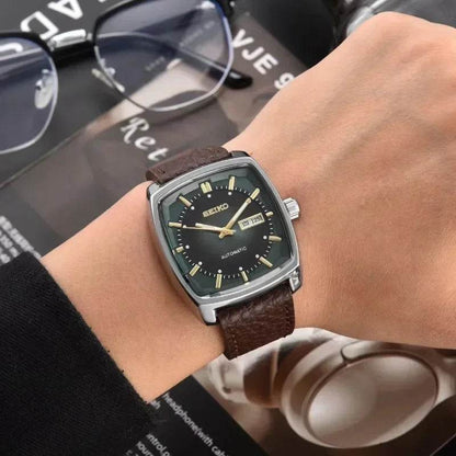 Original SEIKO SNKP27 Series Automatic Luxury Tonneau Watch with Leather Strap - Emprize360