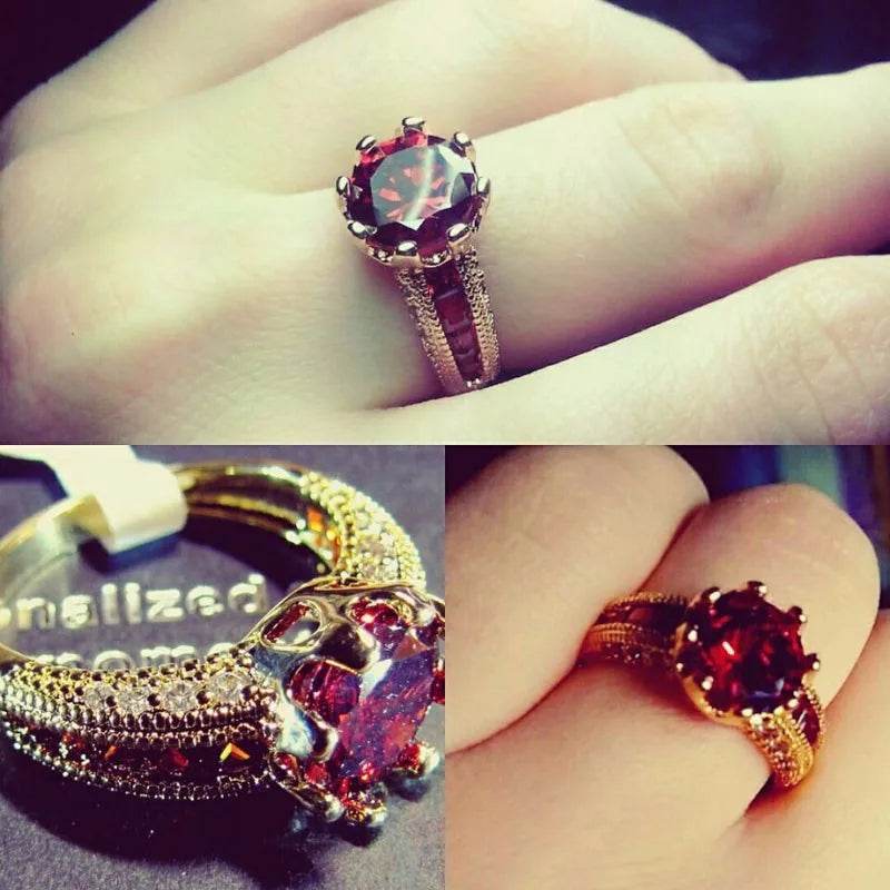 18K Yellow Gold Princess Ruby Engagement Wedding Ring for Women - Emprize360