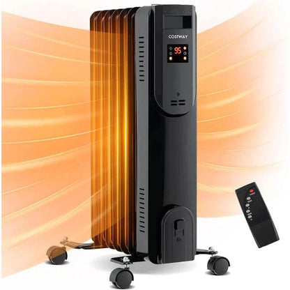 Oil Filled Radiator Heater, 1500W Electric Radiant Space Heater with Adjustable Thermostat, Overheat & Tip-Over Protection - Emprize360