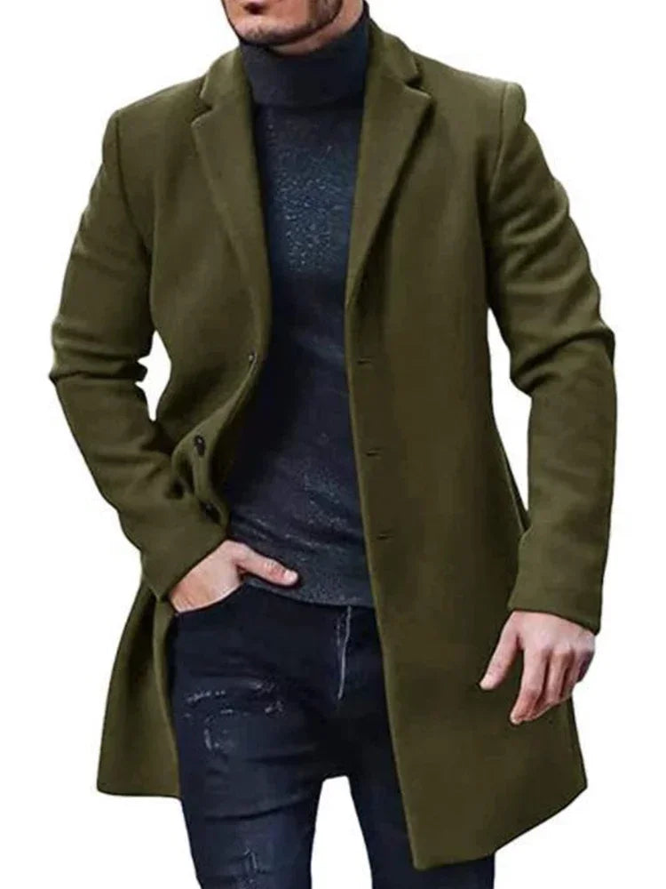 Men’s Fashion Wool Blend Coat – Slim Fit Business Casual Windbreaker