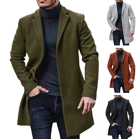 Men’s Fashion Wool Blend Coat – Slim Fit Business Casual Windbreaker