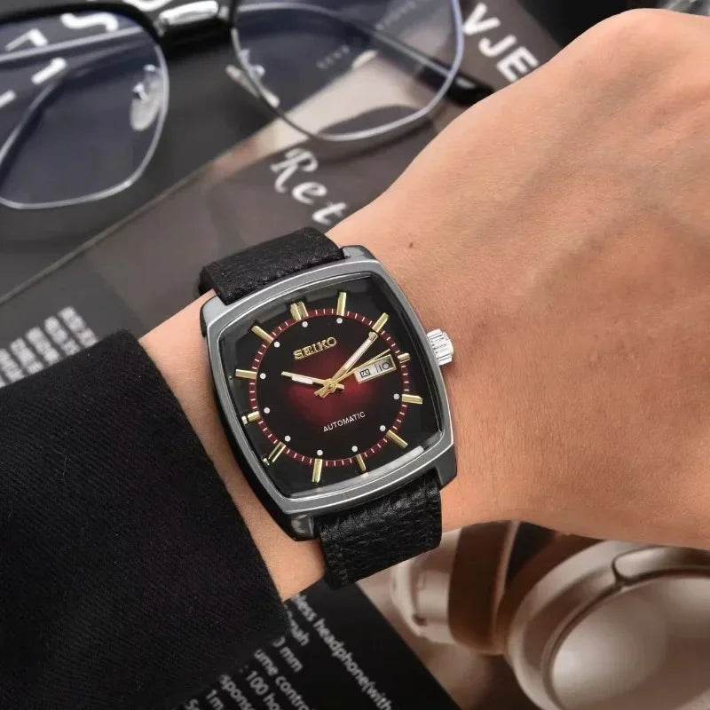 Original SEIKO SNKP27 Series Automatic Luxury Tonneau Watch with Leather Strap - Emprize360