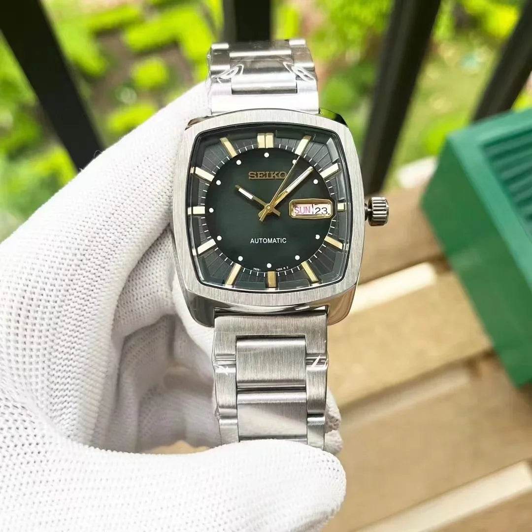 Original SEIKO SNKP27 Series Automatic Luxury Tonneau Watch with Leather Strap - Emprize360