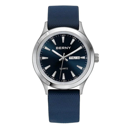 BERNY Men's Luminous Quartz Watch – Stainless Steel & Silicone Business Dress Wristwatch with Week & Date Calendar - Emprize360